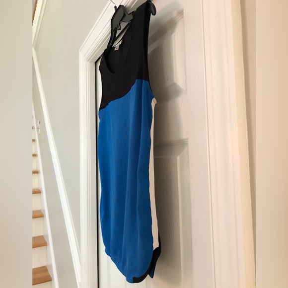 Worthington Color-block Mixed Media Blue/Black Tunic Tank Top Blouse - Picture 2 of 16